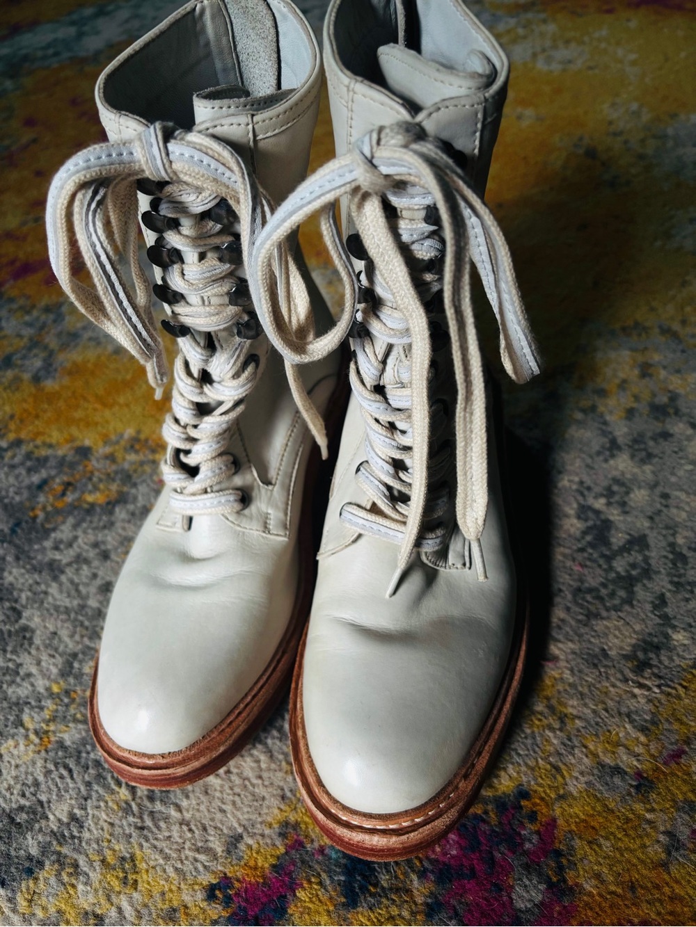 Free People Santa Fe Distressed Leather Lace-Up Boots in Ivory 37 - Picture 9 of 15
